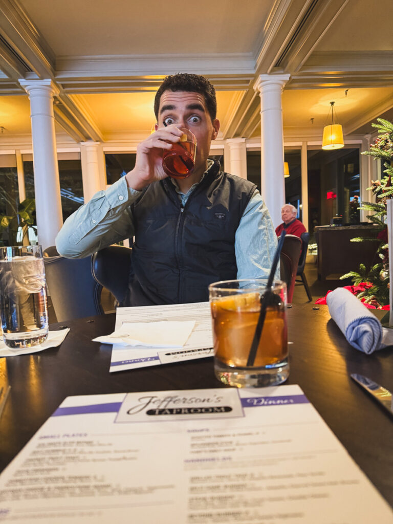 Kath Eats Blogger Kath Younger shares Homestead Holiday - photo of Kath's husband drinking