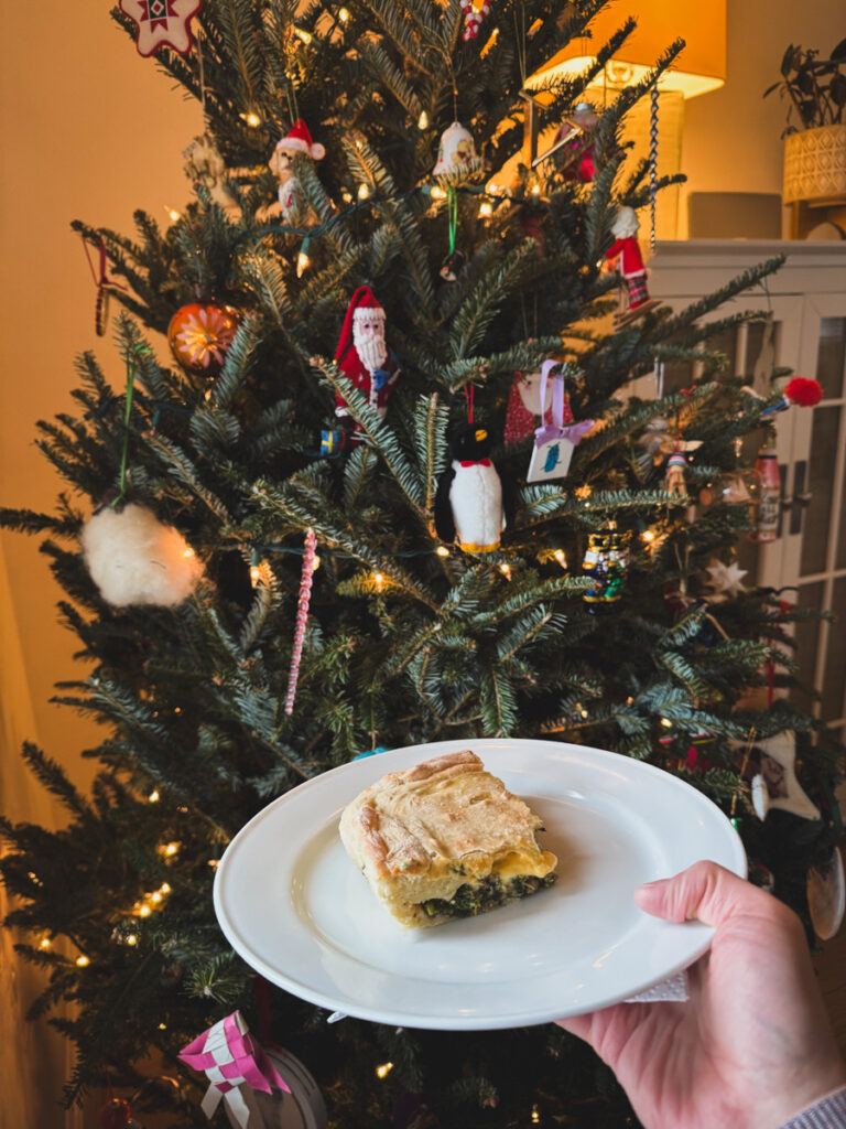 slice of homemade Christmas pizza