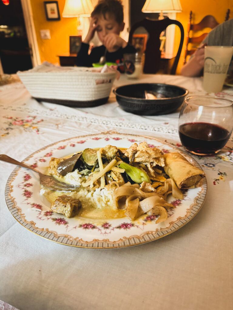 Family Thai food dinner