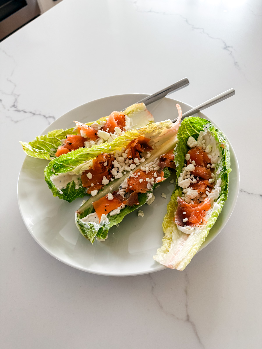 Smoked Salmon + Yogurt Dip Lettuce Wraps