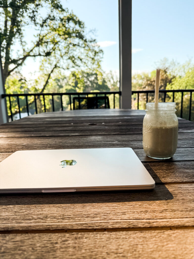 macbook laptop and coffee