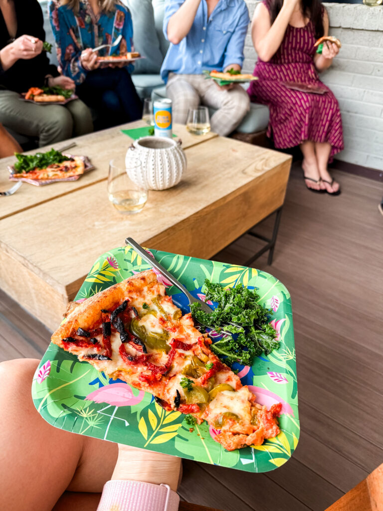 pesto kale salad with pizza