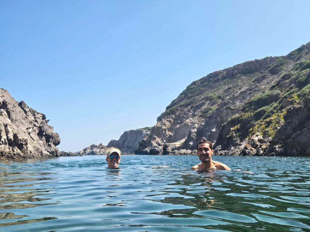 swimming in clear water