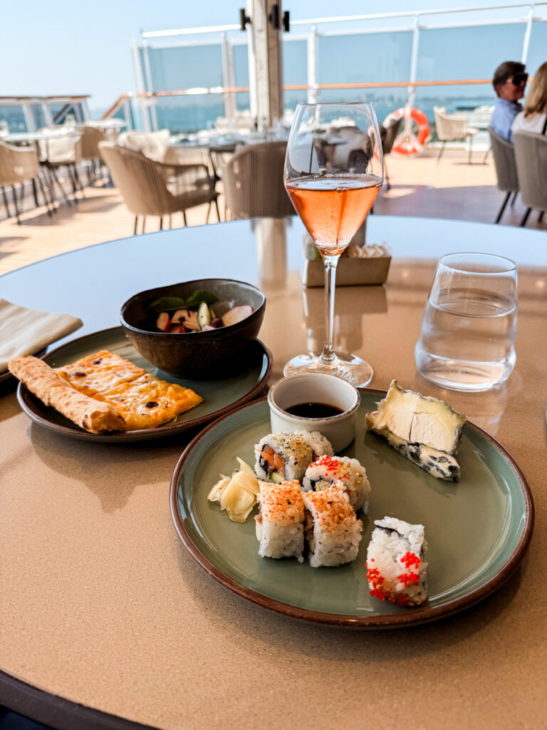 lunch with sparkling rose