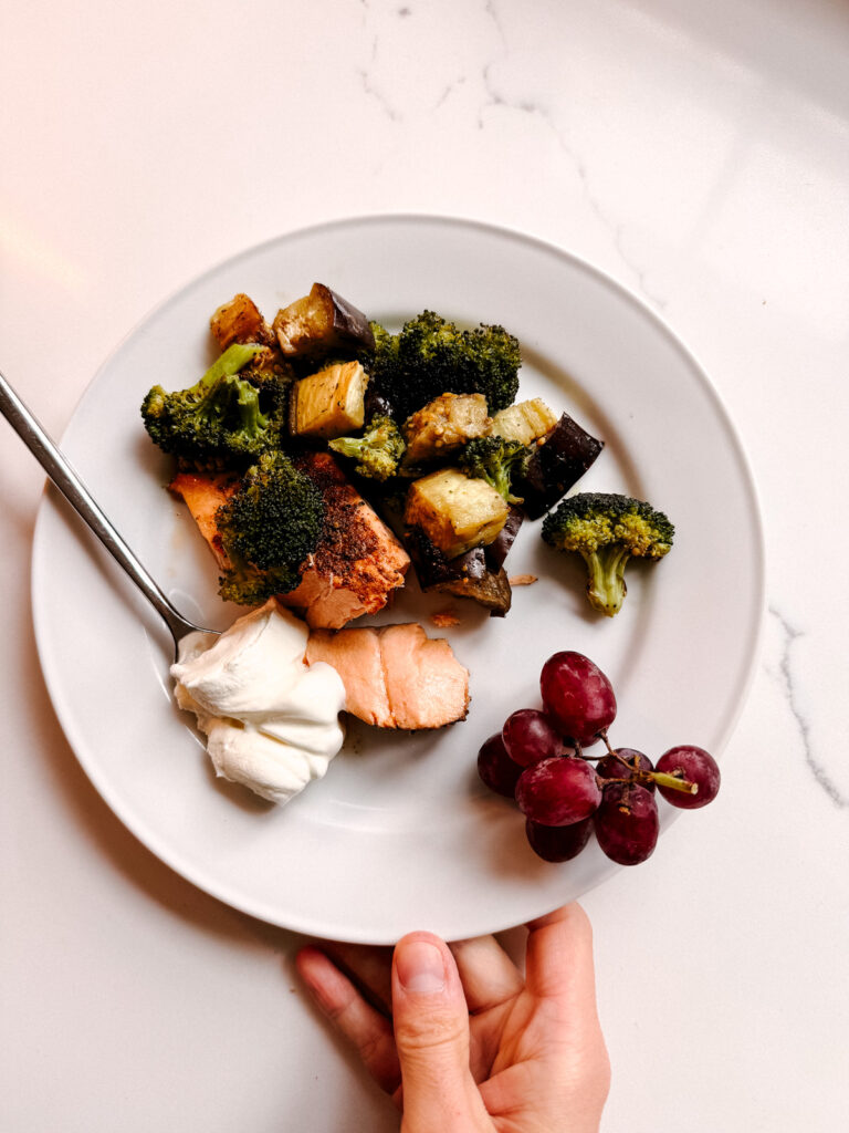 Salmon + roasted veg dinner