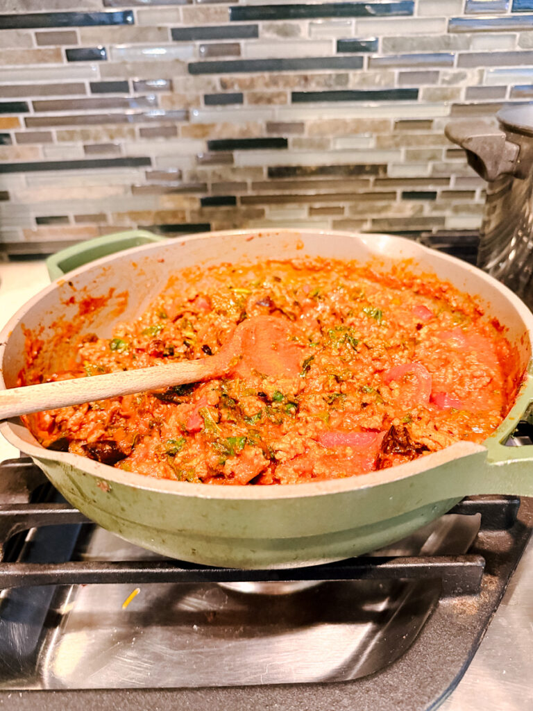 spaghetti eggplant, peppers, and kale