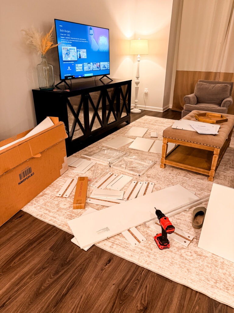 assembling furniture with friends